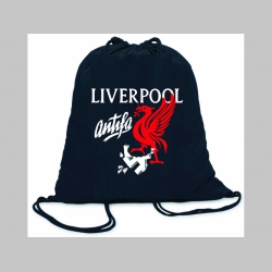 Liverpool Antifa  ľahké sťahovacie vrecko ( batôžtek / vak ) s čiernou šnúrkou, 100% bavlna 100 g/m2, rozmery cca. 37 x 41 cm